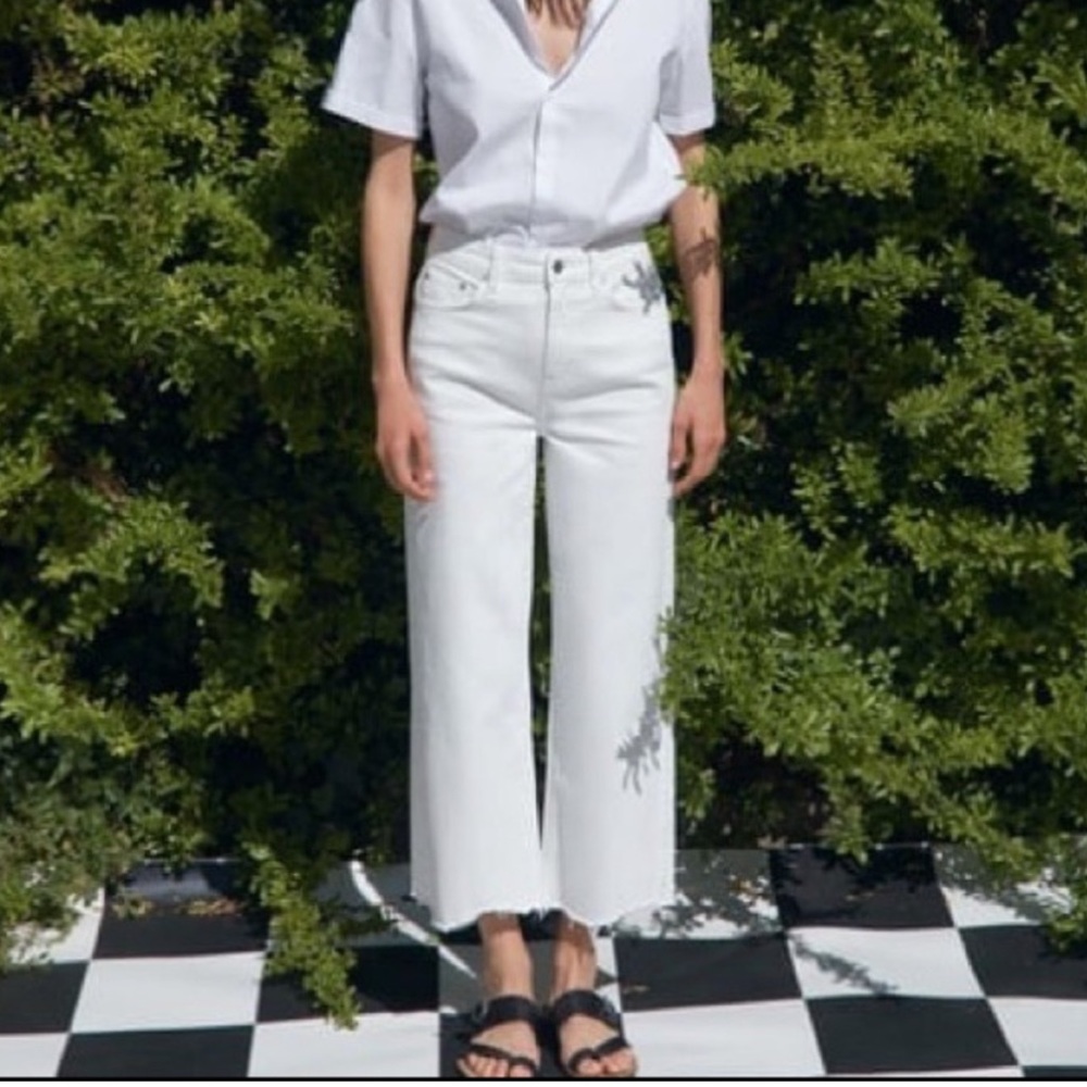 ZARA Premiun Denim White Culottes Leg Jeans size 10